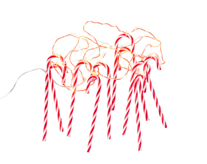 Lyskjede med julestokker med 20 LED og timer 1,9 meter